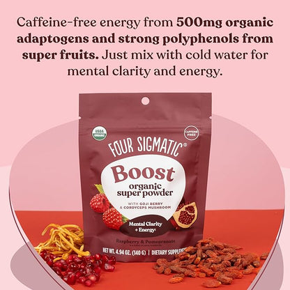 Four Sigmatic Organic Pre Workout Powder with Superfood Adaptogens & Antioxidants | Natural Pre Workout with Beetroot Powder, Cordyceps, Garcinia Cambogia & Goji Berry | Natural Pre-Workout (4.94 oz.)