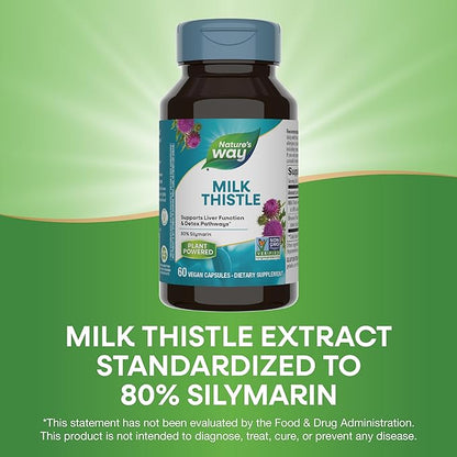 Nature's Way Milk Thistle, Supports Liver Function & Detox Pathways*, 175 mg Milk Thistle Seed Extract Standardized to 80% Silymarin per Serving, Vegan, 60 Capsules (Packaging May Vary)