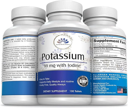 Potassium with Iodine - Iodine and Potassium Mineral Supplement for Women and Men - Vegan, Non- GMO, Sodium and Gluten Free Tablets, 100 Count