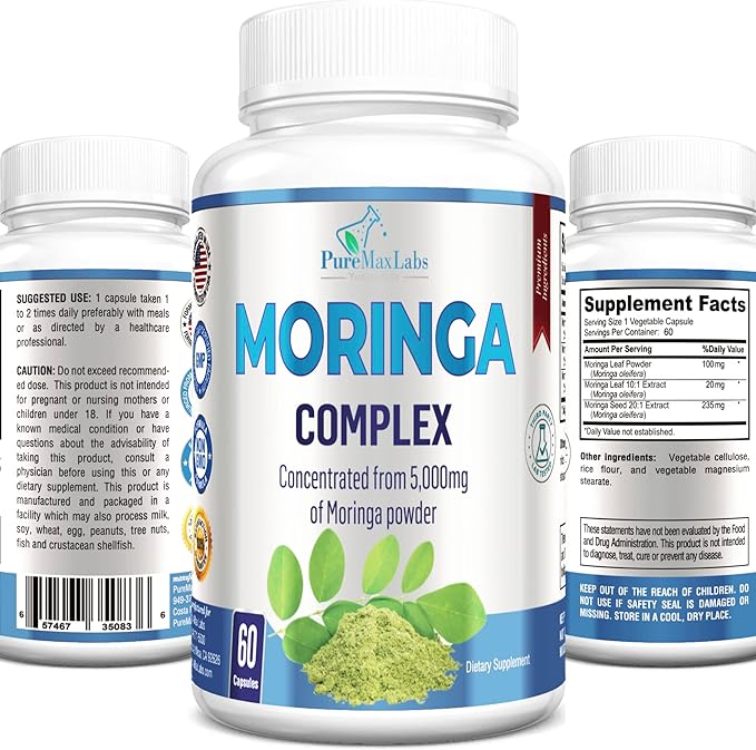 Moringa Capsules - Concentrated Complex of Moringa Leaf & Moringa Seed from 5000mg of Moringa Powder, Super antioxidant, 60 Capsules