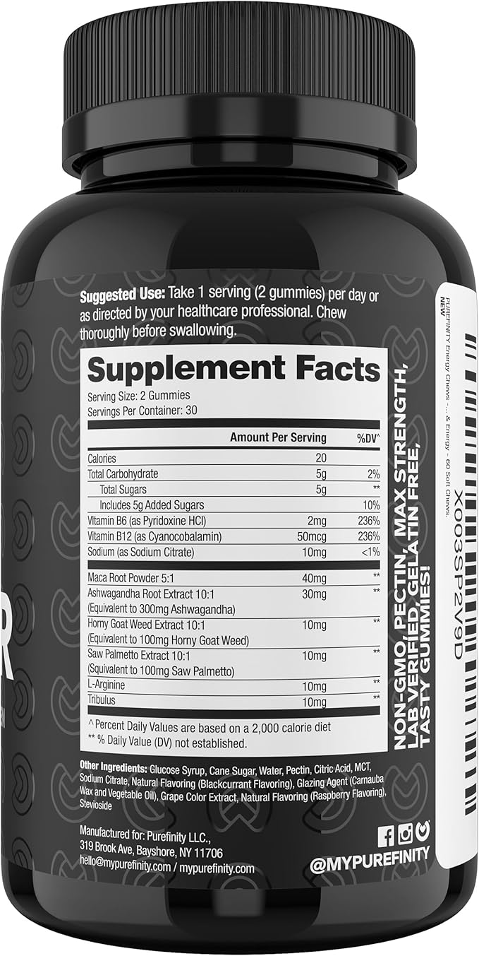 Testosterone Booster for Men – Male Performance Supplement with Horny Goat Weed for Men, L-Arginine, Maca Root, Saw Palmetto & Tribulus – Boost Vitality, Strength & Energy - 60 Gummies