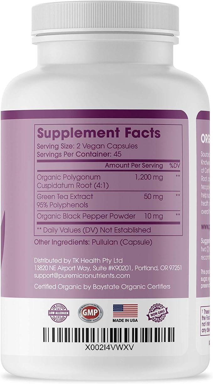 Organic Resveratrol Supplement 1200mg - Extra Strength Formula for Anti Aging, Heart & Immune Health - 90 Vegan Capsules with 99% Trans-Resveratrol, Green Tea Leaf & Black Pepper