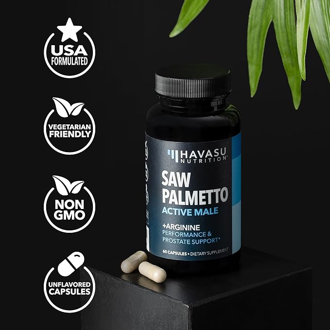 Saw Palmetto for Men with L Arginine Supplement | Hair Health & Male Health Support | L-Arginine Saw Palmetto Supplement with S7 Plant-Based Ingredients | Performance & Endurance | 60 Male Pills