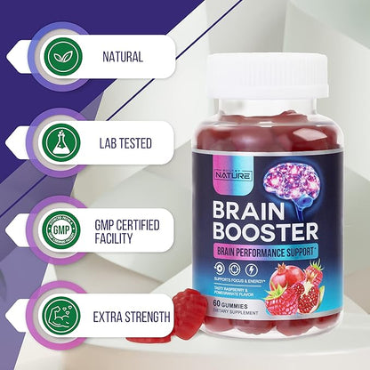 Built by Nature Brain Booster Gummies Supplement - Memory, Focus & Concentration Gummy - Vitamins B6 & B12, Proven and Tested Phosphatidylserine - Natural Cognitive Function & Energy Boost, 60 Gummies