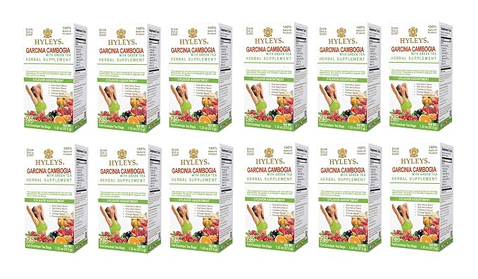 HYLEYS Tea Garcinia Cambogia Green Tea 5 Flavors Assortment - 25 Tea Bags (12 Pack - 300 Tea Bags Total)