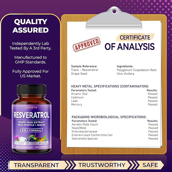 Ultra Resveratrol 8 in 1 Formula - with Grape Seed Extract Milk Thistle Niacin (150 Count (Pack of 1))