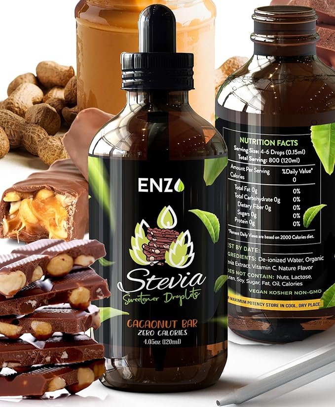 Chocolate Peanut Butter Liquid Stevia Drops (4oz) Bottle - Our Zero Calories Sweetener (800 Servings) with No Artificial Additives & Filler Ingredient