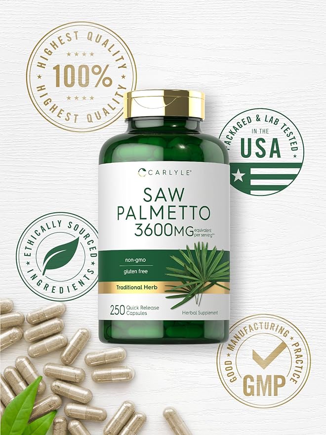 Carlyle Saw Palmetto Extract | 3600mg | 250 Capsules | Non-GMO and Gluten Free Formula from Saw Palmetto Berries