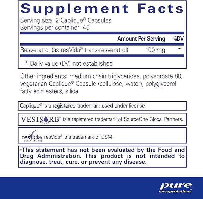 Pure Encapsulations Resveratrol VES-Sorb | Hypoallergenic Support for Cellular and Cardiovascular Health* | 90 Capsules