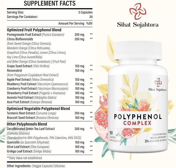 67,500 MG Polyphenols Supplement - Powerful Antioxidants & Polyphenol for Age Defense, Polyphenol Superfood, Quercetin, Resveratrol, Green Tea, Plant-Based & Energy, Immune Support, 180 Capsules