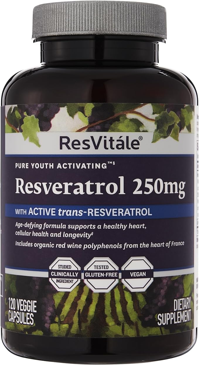 ResVitále Resveratrol 250 mg - Resveratrol Supplement for Men and Women - 120 Veggie Capsules