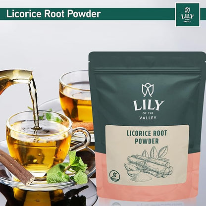 LILY OF THE VALLEY Licorice/Liquorice Root Powder - Ground Mulethi Sourced from India - Glycyrrhiza Glabra - Natural Sweetener - Vegan & Gluten-Free - Packed in Resealable Pouch (8oz, 226g)