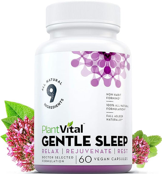 Plantvital Sleep Pills: All Natural Sleep Aid for Adults - Melatonin Sleeping Pills, Valerian Root, Chamomile. Natural Sleep Aids for Adults Extra Strength 60 Vegan Capsules.