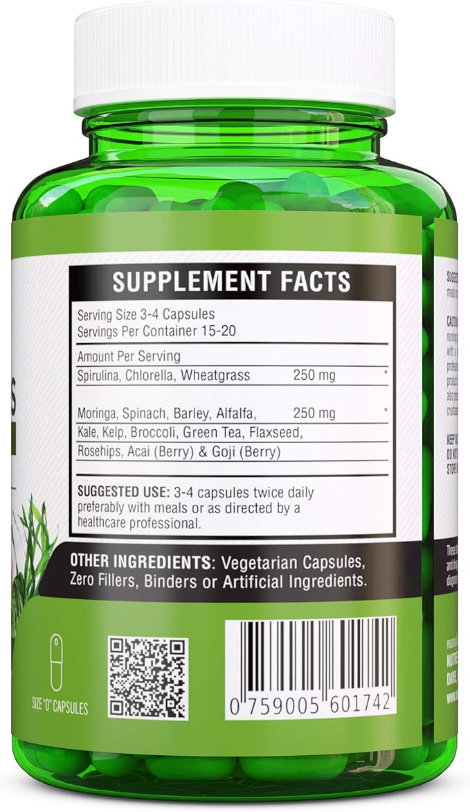 SuperGreens - Spirulina, Chlorella, Wheatgrass + More - Energy & Immune Booster