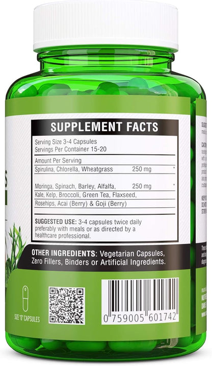 SuperGreens - Spirulina, Chlorella, Wheatgrass + More - Energy & Immune Booster