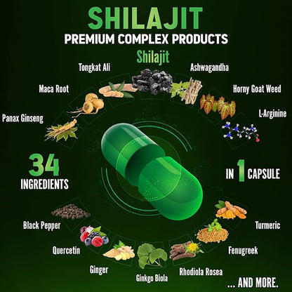 Zolotus (2 Packs 60 Capsules 20750mg Shilajit Capsules 34 in 1, with Tongkat Ali, Ashwagandha Root, Maca Root - Best Supplement for Brain Health, Immune System & Energy Production