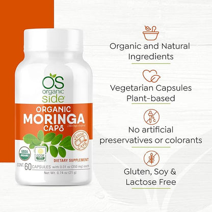 Organic Moringa 60 Capsules - Nutrient Dense Superfood - Certified USDA - Non GMO - Vegan