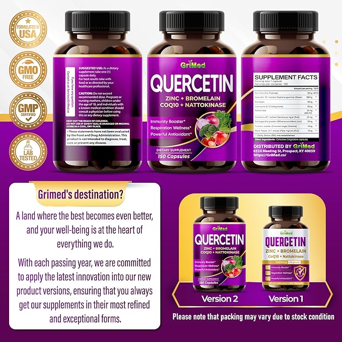 Quercetin 19,800mg - X15 Power with Zinc, Bromelain, CoQ10 + Nattokinase -Immunity Booster, Powerful Antioxidant - Made in USA (150 Count (Pack of 1))