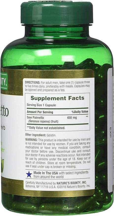 Nature's Bounty Saw Palmetto 450 mg Capsules 250 ea