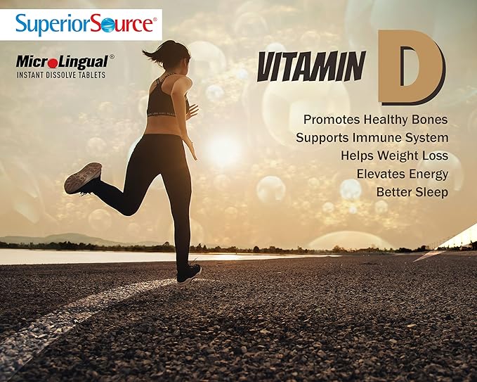 Superior Source Vitamin D3 10000 IU, Quick Dissolve MicroLingual Tablets, 100 Count, Helps Promote Strong Bones and Teeth, Immune Support, Helps Maintain Healthy Muscle Function, Non-GMO