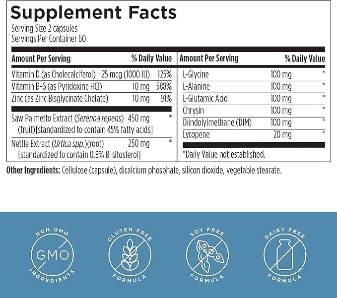 Designs for Health Saw Palmetto Prostate Supplement for Men - Prostate Supreme with Saw Palmetto, DIM, Vitamins, Nettle, Zinc + Chrysin - Non-GMO, Soy Free (120 Capsules)