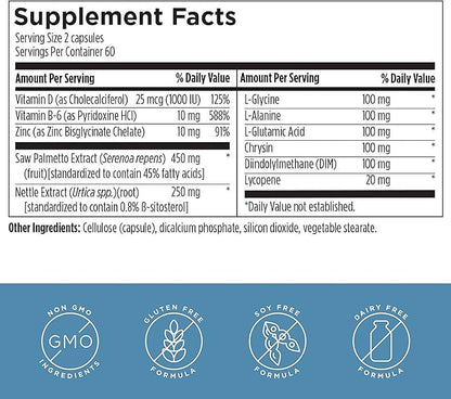 Designs for Health Saw Palmetto Prostate Supplement for Men - Prostate Supreme with Saw Palmetto, DIM, Vitamins, Nettle, Zinc + Chrysin - Non-GMO, Soy Free (120 Capsules)