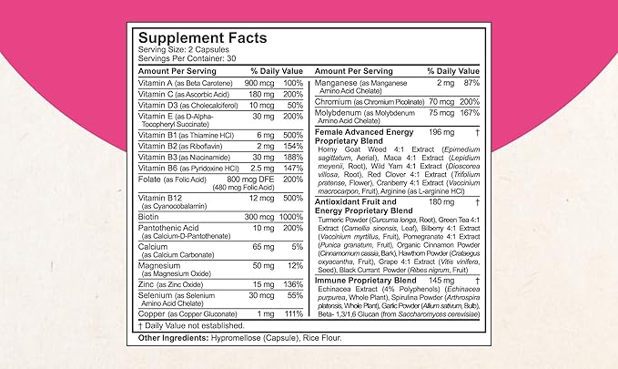 NuBest 39-in-1 Capsules Horny Goat Weed, Maca, Wild Yam, Red Clover, Cranberry, Arginine, Vitamins, Minerals, Herbals Supplement for Women by Women's Multi 18+ - Support Women's Health - Pack 3