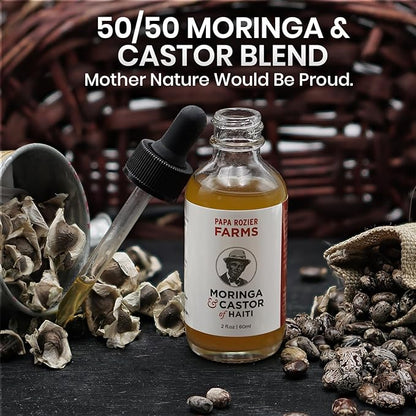 Papa Rozier Farms Moringa Oil & Castor Oil 50/50 Blend - How Mother Nature Would Want It - 2oz - 100% Pure - Cold Pressed - Hexane Free - For Hair, Skin, Eyelashes, Eyebrows & Nails