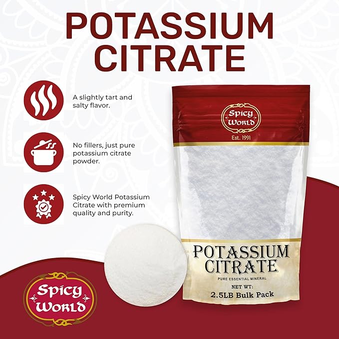 Spicy World Potassium Citrate Powder 2.5 LB (40 Oz) Bulk - Pure, Vegan, Food Grade, Bulk Potassium Supplement