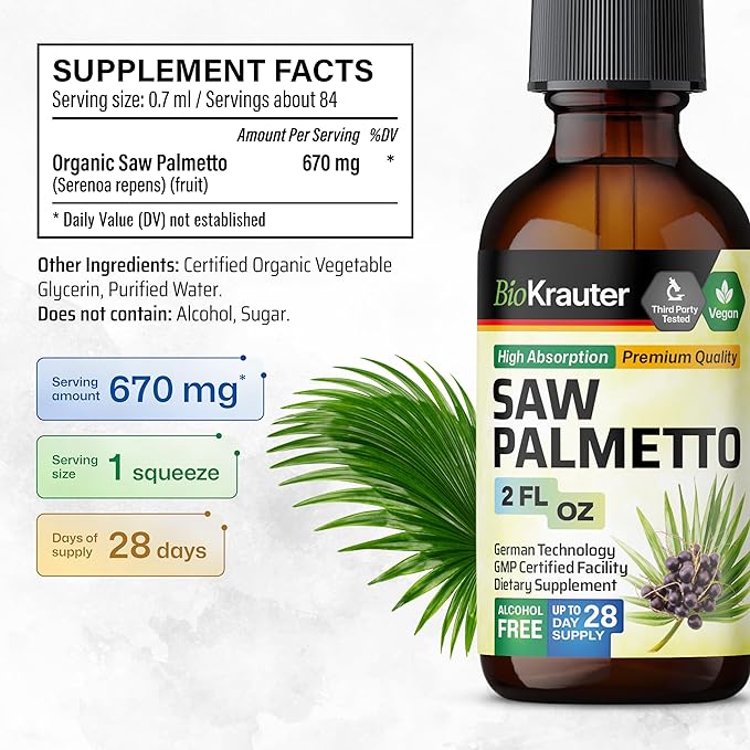 Saw Palmetto Tincture - Organic Saw Palmetto Supplement - Natural Prostate Health Support - Saw Palmetto for Men and Women - Alcohol & Sugar Free - Vegan Drops 2 Fl.Oz.