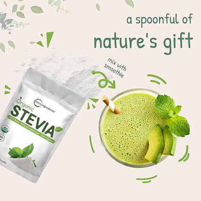 Pure Organic Stevia Powder, 4 Ounces, 706 Serving, Highest Grade Stevia Green Leaf Extract Reb-A, Reduced Bitter Aftertaste, 0 Calorie, Natural Sweetener, Sugar Alternative, Keto Friendly