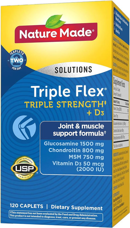 Nature Made TripleFlex Triple Strength Caplets with Vitamin D3, 120 Count for Joint Support