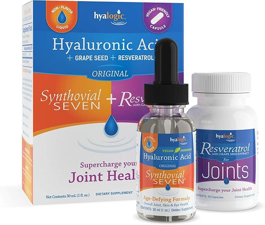 Hyalogic Synthovial Seven Hyaluronic Acid Liquid & Resveratrol Capsules - HA Joint Support - Vegan - 1 oz