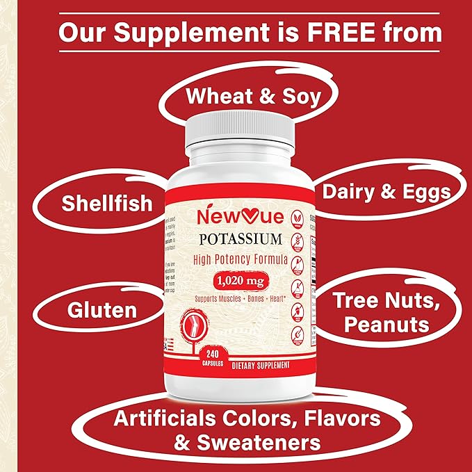 NewVue Potassium Supplement, 1020 mg,120 Servings, 240 caps