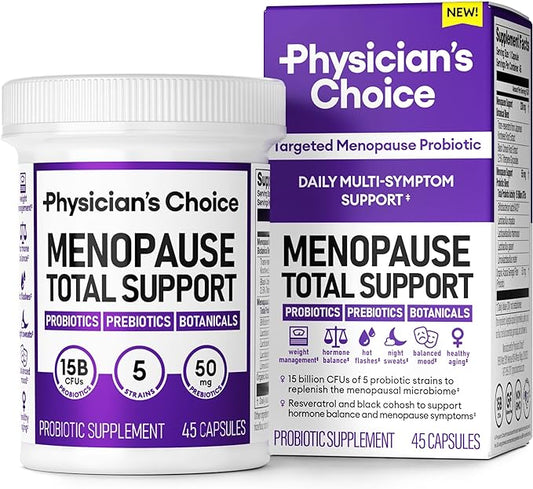 Physician's CHOICE Menopause Probiotic Supplement for Women - Supports Hormone Balance, Hot Flashes, Night Sweats, Weight Management, Bloating & Gut Health - with Black Cohosh, Resveratrol+ - 45ct