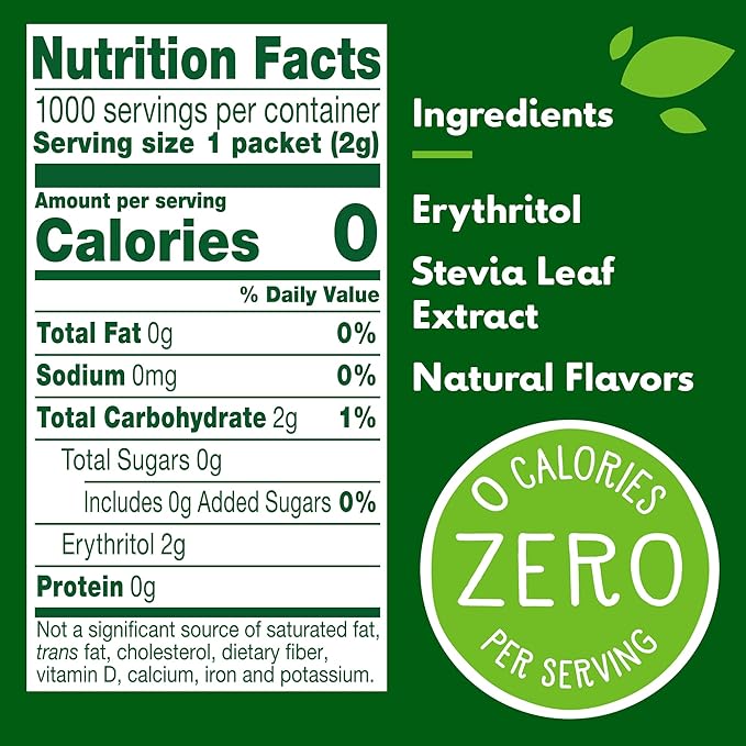 Truvia Natural Stevia Sweetener Packets, (Net Wt. 70.5 oz), 1000 Count (Pack of 1)