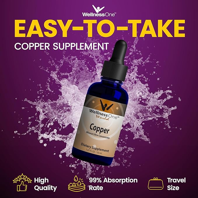 Liquid Copper Supplements - Immune Support Copper Sulfate Also Great for Joint, Nerve & Bone Health - Copper Supplement Drops Maximizes Iron Absorption for Kids, Men & Women - 1.67 fl oz