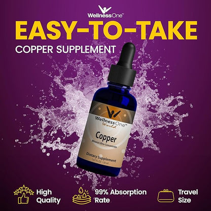 Liquid Copper Supplements - Immune Support Copper Sulfate Also Great for Joint, Nerve & Bone Health - Copper Supplement Drops Maximizes Iron Absorption for Kids, Men & Women - 1.67 fl oz