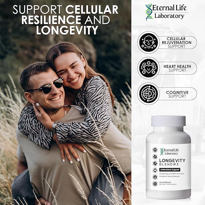 Longevity Blend #3 Antioxidant Support - Resveratrol, SIRT1 & Autophagy Supplement, AMPK Activator, Fisetin, Pterostilbene, Spermidine, Anti-Aging Supplement- 30 Capsules