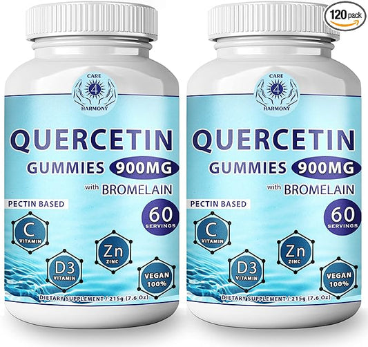 (2 Pack) Quercetin Gummies - Quercetin with Bromelain Vitamin C + Zinc Vitamin D3 – Chewable Quercetin 900mg Supplements - Quercetin for Kids and Adults (2)