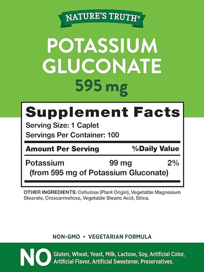 Potassium Gluconate 595mg | 100 Capsules | Vegetarian, Non-GMO, Gluten Free Supplement | by Nature's Truth