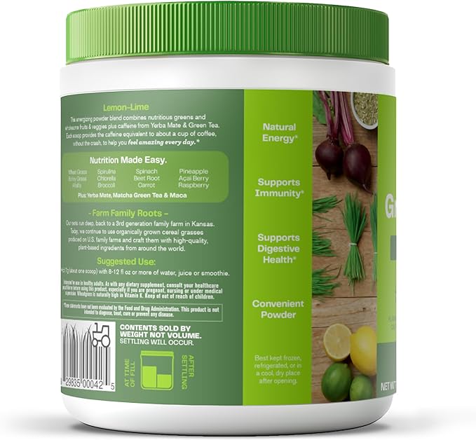 Amazing Grass Green Superfood Energy: Greens Powder with Plant Based Caffeine, Matcha Green Tea and Flax Seed, Nootropics Support, Lemon Lime, 30 Servings