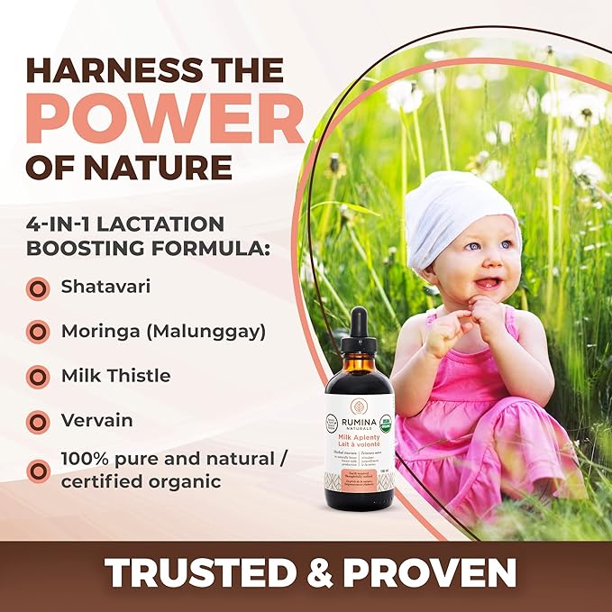 Milk Aplenty Lactation Supplement: Boost Your Milk Supply Naturally! Certified Organic Breastfeeding Supplement to Increase Breast Milk Supply. Fenugreek Free, All Natural, Non-GMO, Vegan (3 Oz)