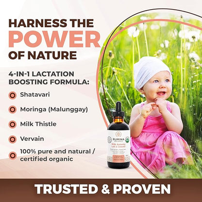 Milk Aplenty Lactation Supplement: Boost Your Milk Supply Naturally! Certified Organic Breastfeeding Supplement to Increase Breast Milk Supply. Fenugreek Free, All Natural, Non-GMO, Vegan (3 Oz)