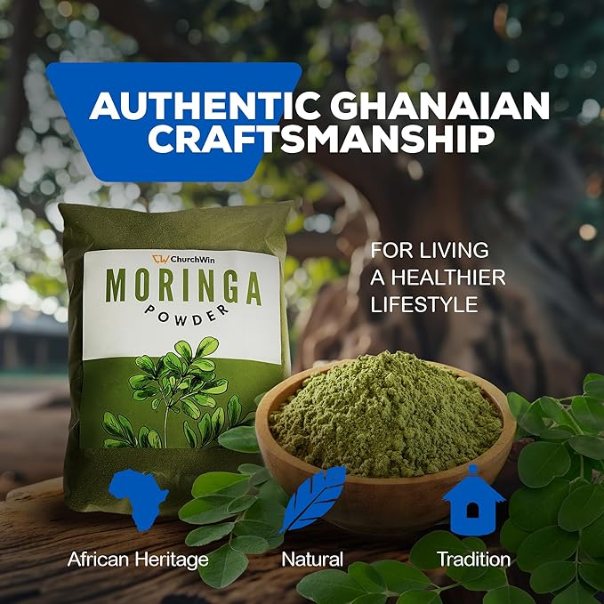 Organic Moringa Powder, 100% Raw, Premium Moringa Powder from Ghana, Enriched with Vitamins C, E, A & K for Radiant Skin & Immune Function, Moringa Powder for Hair Growth, (8 oz)