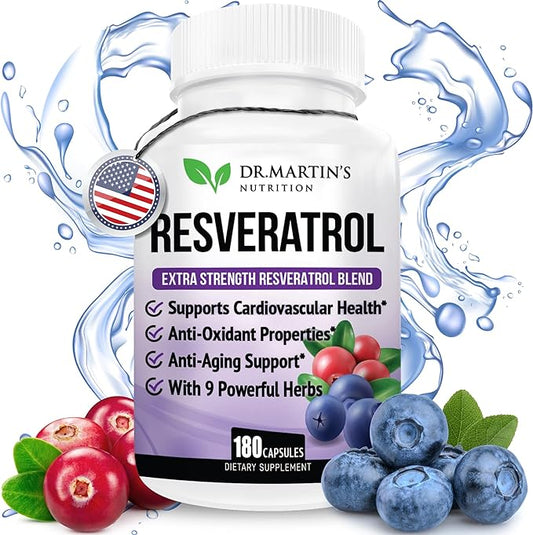 Extra Strength Resveratrol 1568mg - 180 Capsules - 3 Months Supply | Antioxidant Supplement | Natural Trans-Resveratrol Pills | for Anti-Aging, Heart Health, Immune System & Brain Function