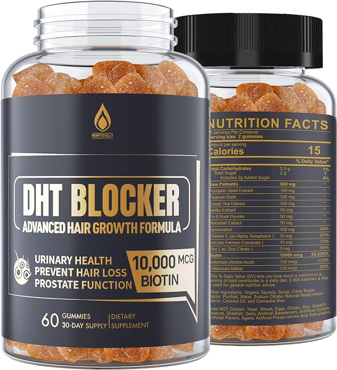 DHT Blocker Gummies Hair Growth Supplement, Super Potency Saw Palmetto & Biotin 10000 mcg for Women & Men, Plus 12 Proprietary Blend - Prevent Hair Loss, Blocking DHT Receptors, Hormonal Balance