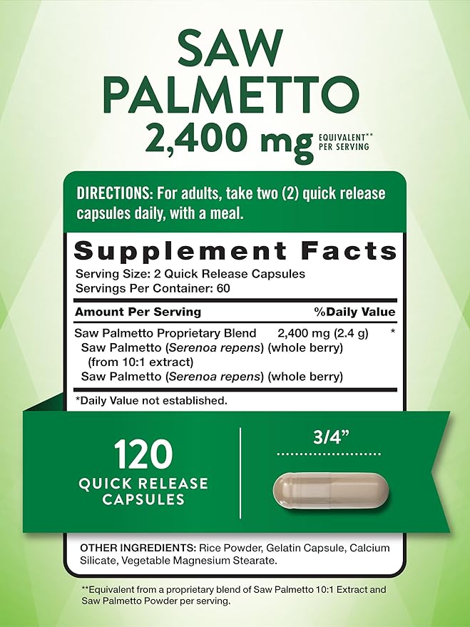 Saw Palmetto Extract | 2400mg | 120 Capsules | Gluten Free Supplement | by Nature's Truth