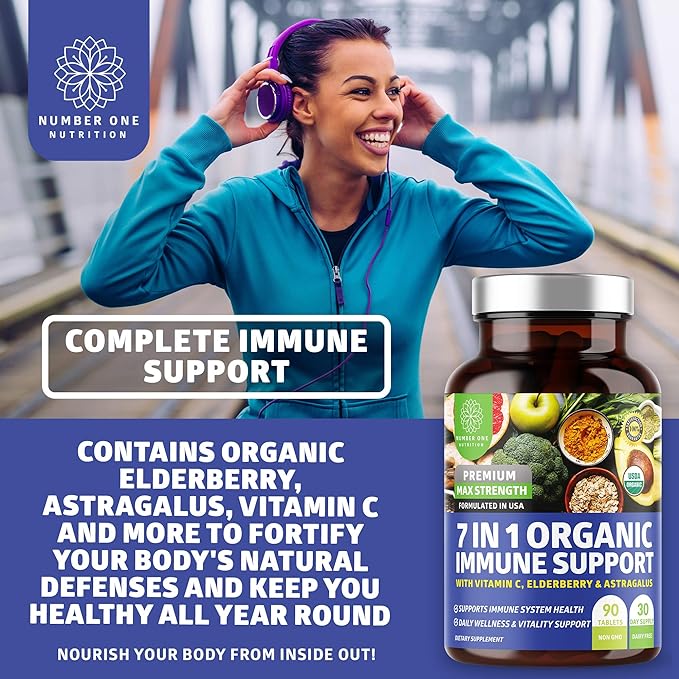 N1N Premium 7 in 1 Immune Support Supplement [100% USDA Organic] Daily Immune Boost with Vitamin C, Elderberry, Moringa Leaf, Oregano and Garlic for Immunity and Inflammatory Response, 90 Tablets