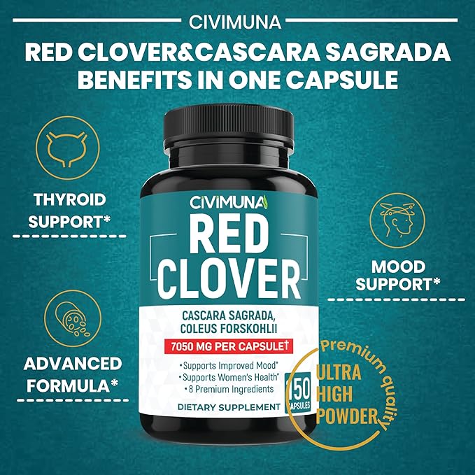 Red Clover Extract Capsules | 7050mg | 150 Capsules - 5 Months Supply | Red Clover, Cascara Sagrada Bark, Coleus Forskohlii.